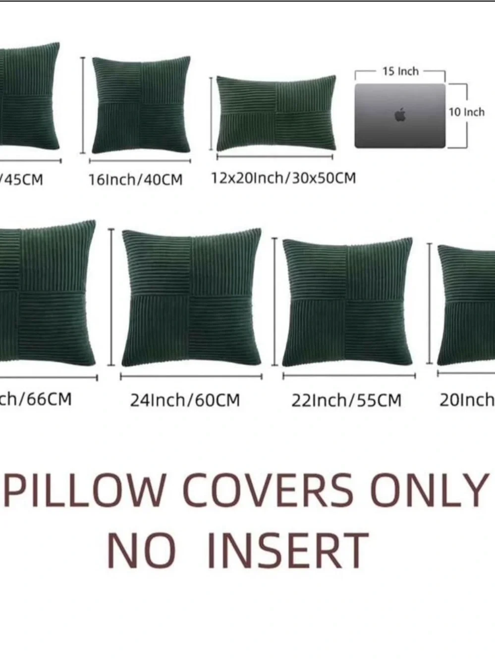 Boho Decorative Green Corduroy Patchwork Throw Pillow Cover Set of 2